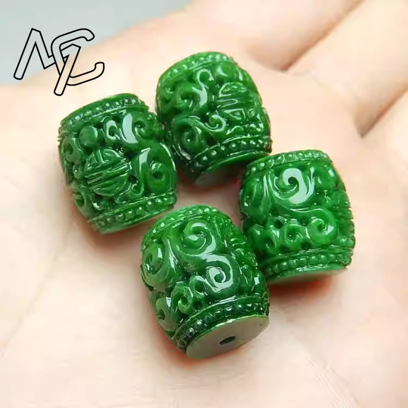 Women'S Fashion - 5pc Natural Green Jade Carving Beads