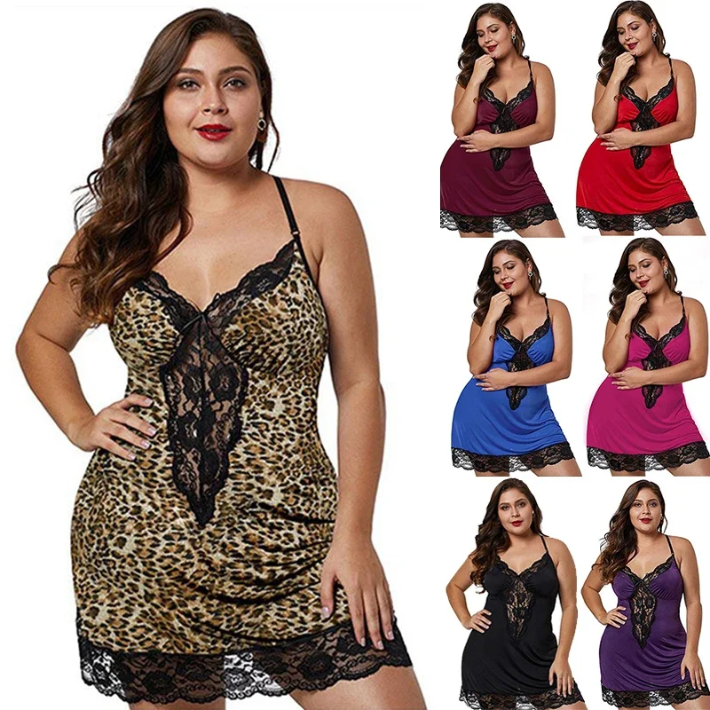 Spaghetti Strap Dress - Plus Size Women Lace Chemise Nightgown