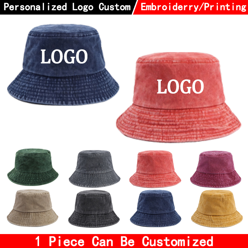 Women Fashion Logo Design - Custom Logo Denim Bucket Hat Fashion