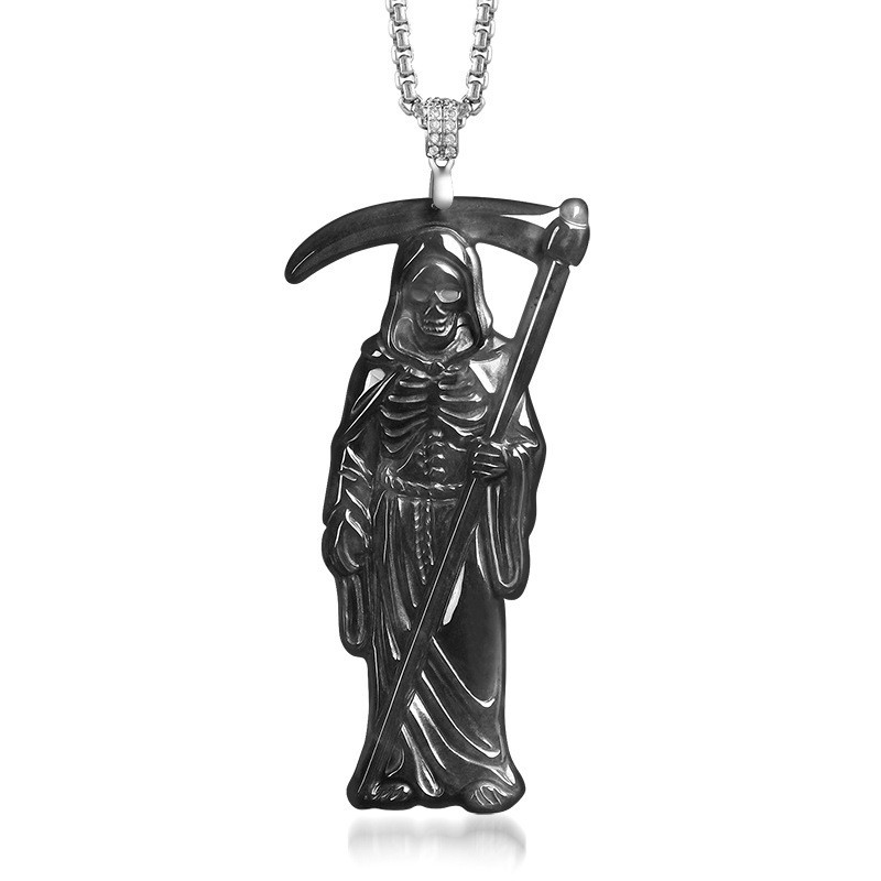 Women'S Fashion - Myanmar Jadeite Grim Reaper Pendant Necklace