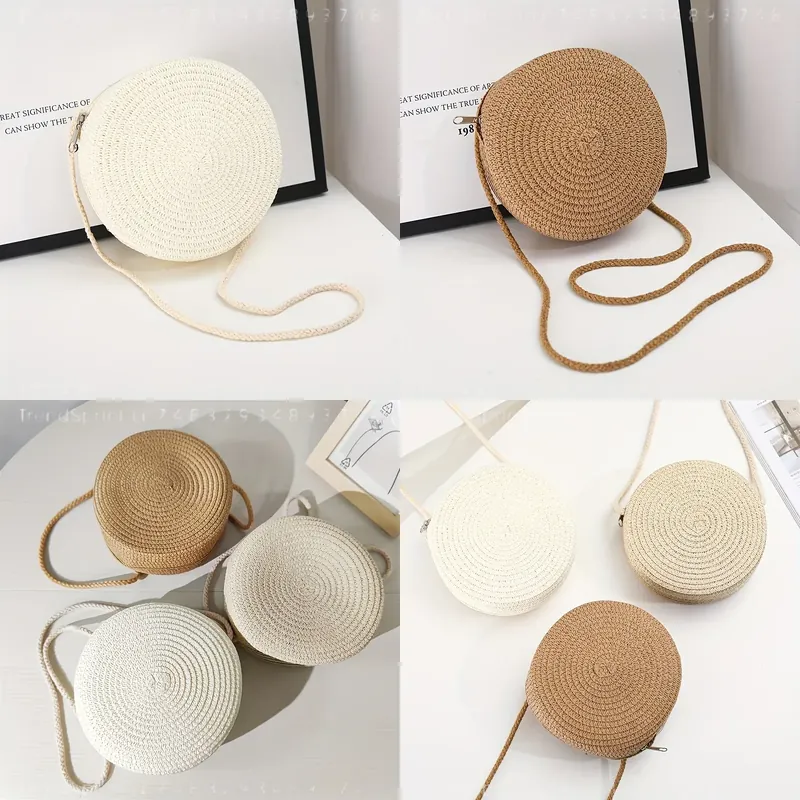 Crossbody Bag Women - Round Woven Rattan Crossbody Bag for