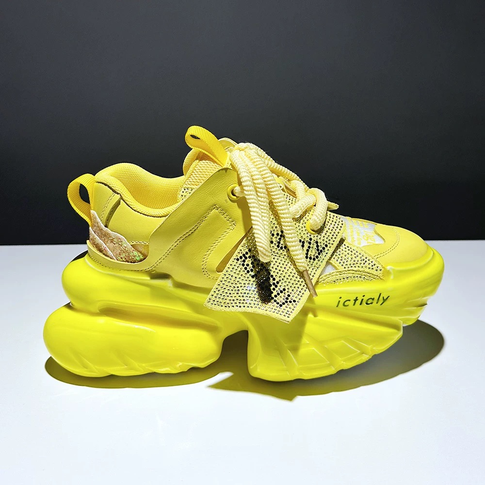 Women'S Yellow Fashion Sneakers - Women Chunky Sneakers High Platform Thick