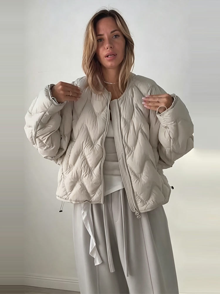 Wave Quilted Puffer Crew Neck  - Women'S Fashion Quilted Jacket 评论和价格