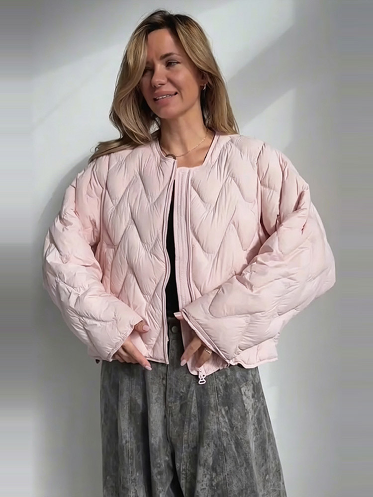 Wave Quilted Puffer Crew Neck  - Women'S Fashion Quilted Jacket 评论和价格
