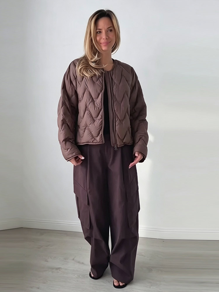 Wave Quilted Puffer Crew Neck  - Women'S Fashion Quilted Jacket 评论和价格