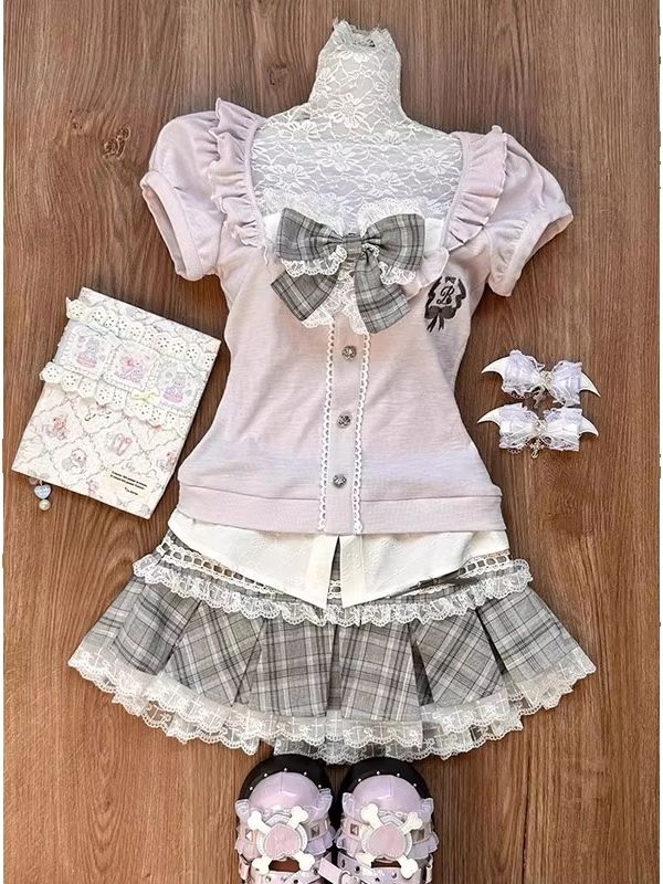 Women's pink lace patchwork to - Pleated Skirt Women 评论和价格