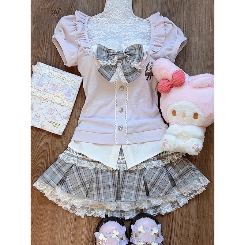 Women's pink lace patchwork to - Pleated Skirt Women 评论和价格