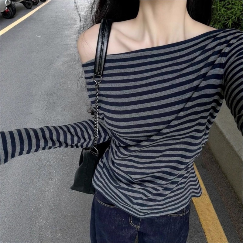 Women Vintage Striped Off Shou - Off Shoulder Top 评论和价格