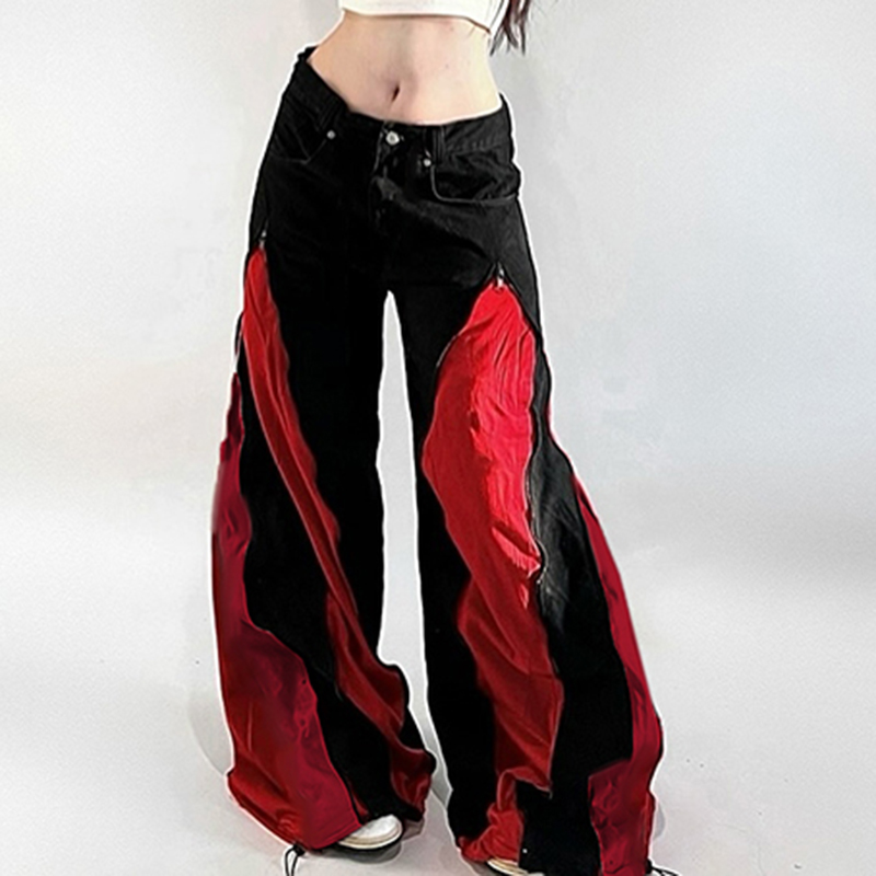 Dark Zipper Patchwork Contrast - Mom Jeans Women 评论和价格