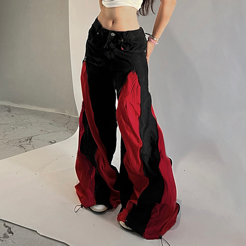 Dark Zipper Patchwork Contrast - Mom Jeans Women 评论和价格
