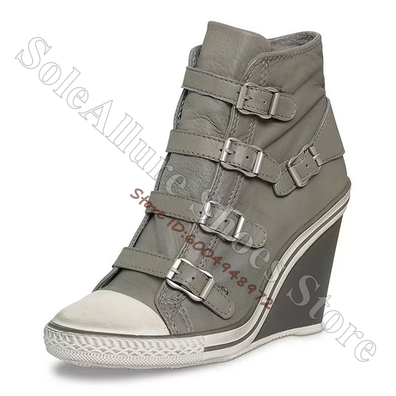 Grey Multi Buckle High Top Wed - Women'S Fashion Hats 评论和价格